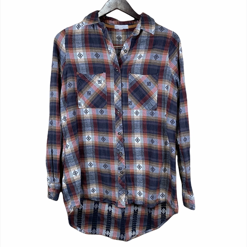 Coco and Jaimeson Flannel Shirt with Aztec Design Womens Size Medium